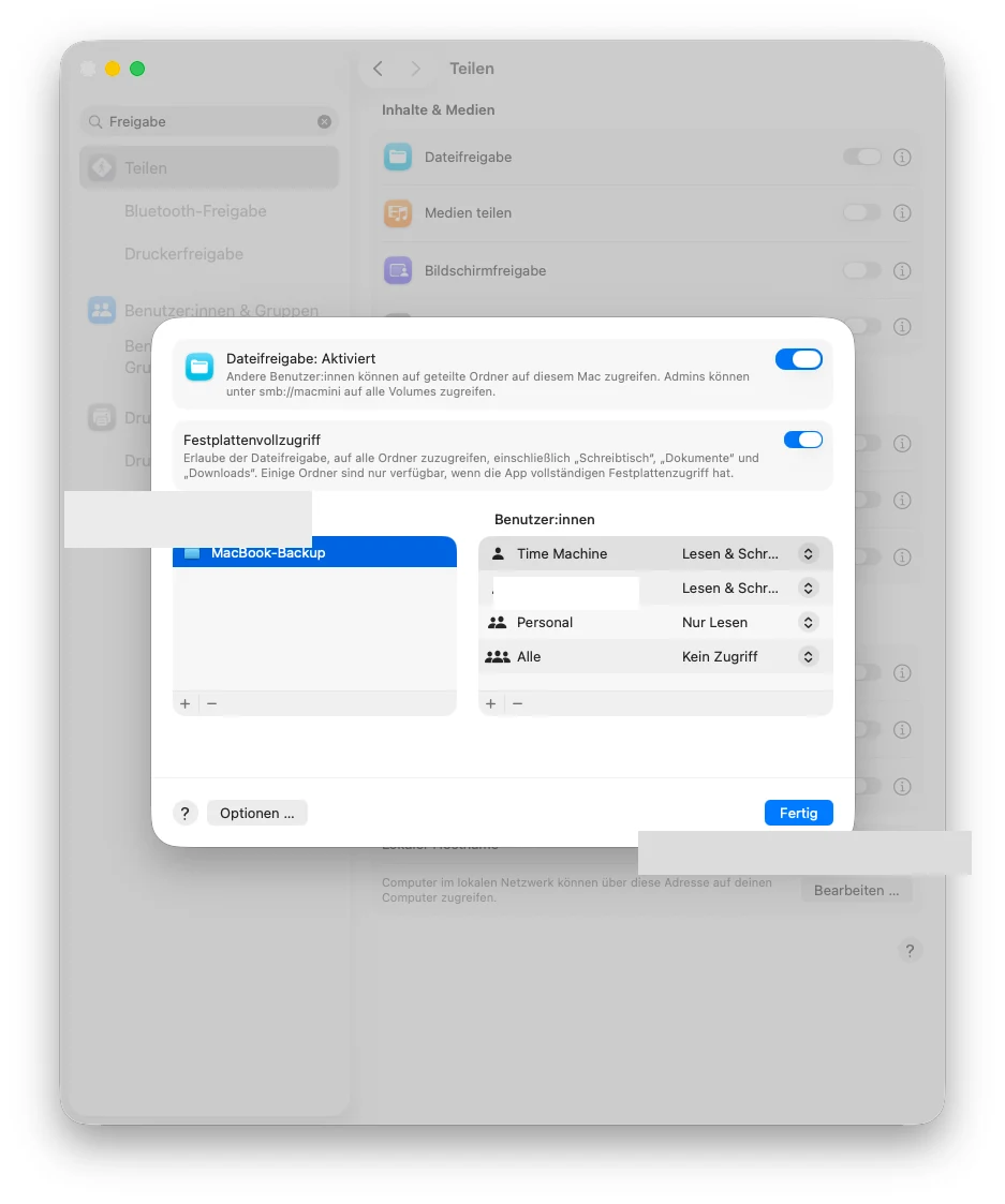 MacBook-Backup als geteilten Ordner hinzufügen