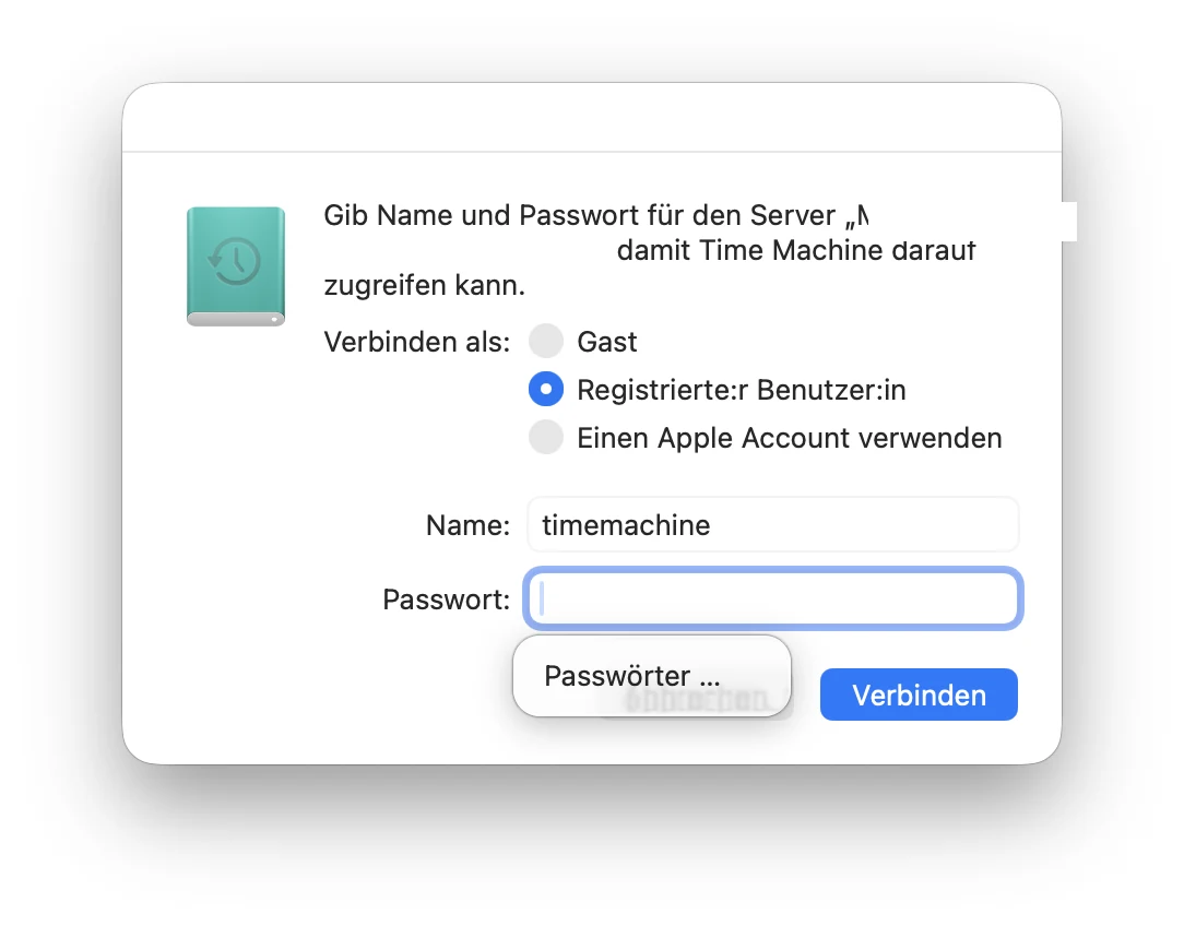 Login mit timemachine als Benutzername